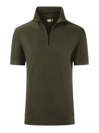 Olivgrünes Zip-Shirt für Herren aus strapazierfähigem Piqué mit Reißverschluss und Regular Fit